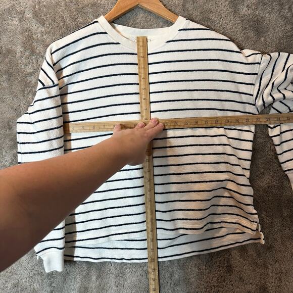 Mus & Bombon Aldea Stripe Sweatshirt Boucle Knit Top S Small Navy Blue Cream - Picture 9 of 10
